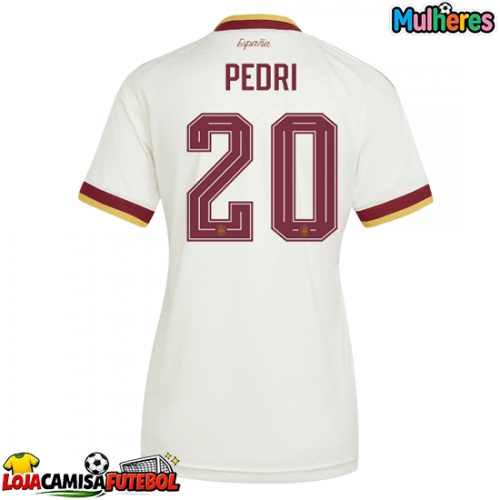 Camisa de Futebol Espanha Pedri Gonzalez #20 Equipamento Secundário Mulheres Mundo 2026 Manga Curta